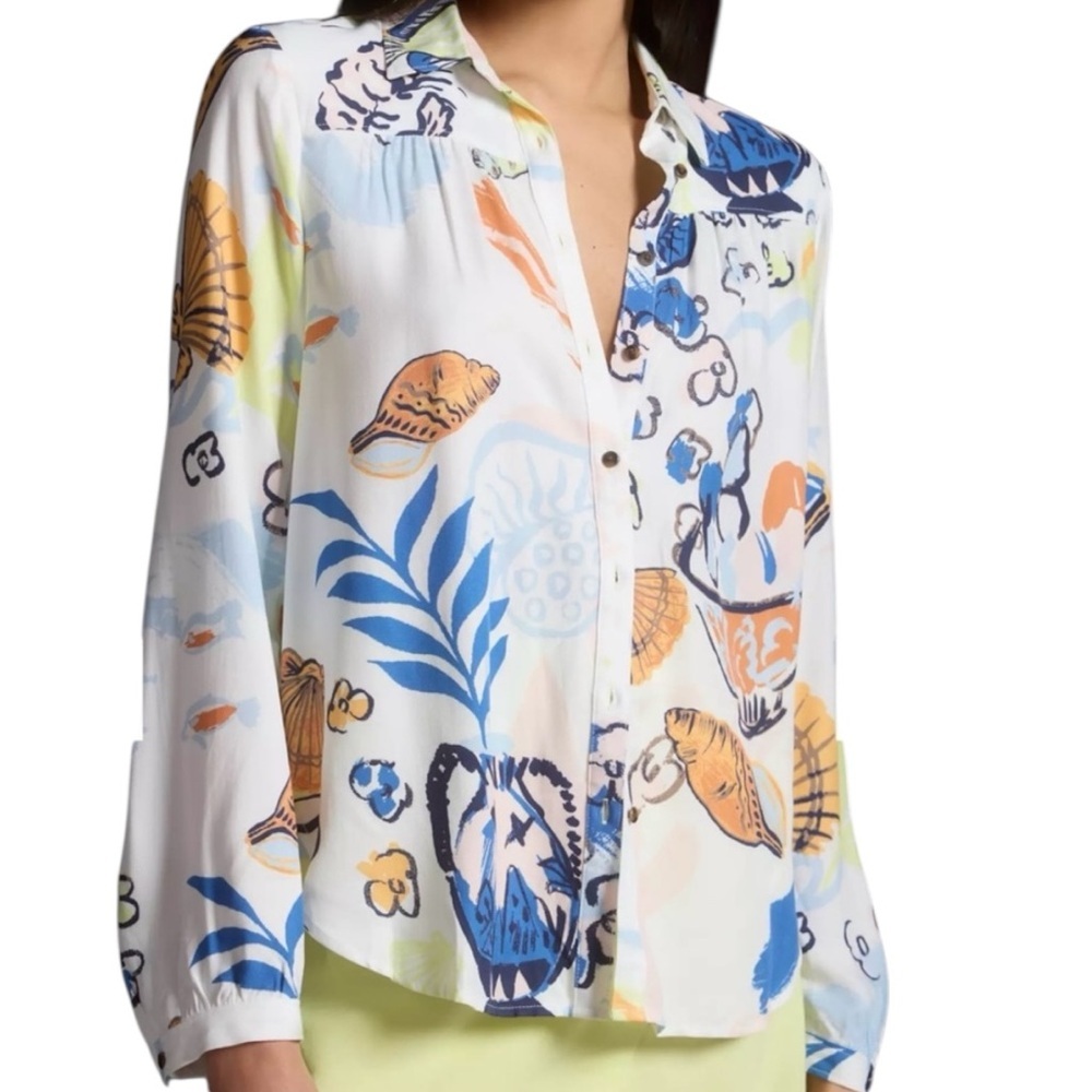 NWT MAEVE Alisa Sea Life Pattern Long Sleeve Button Front Blouse Size Small